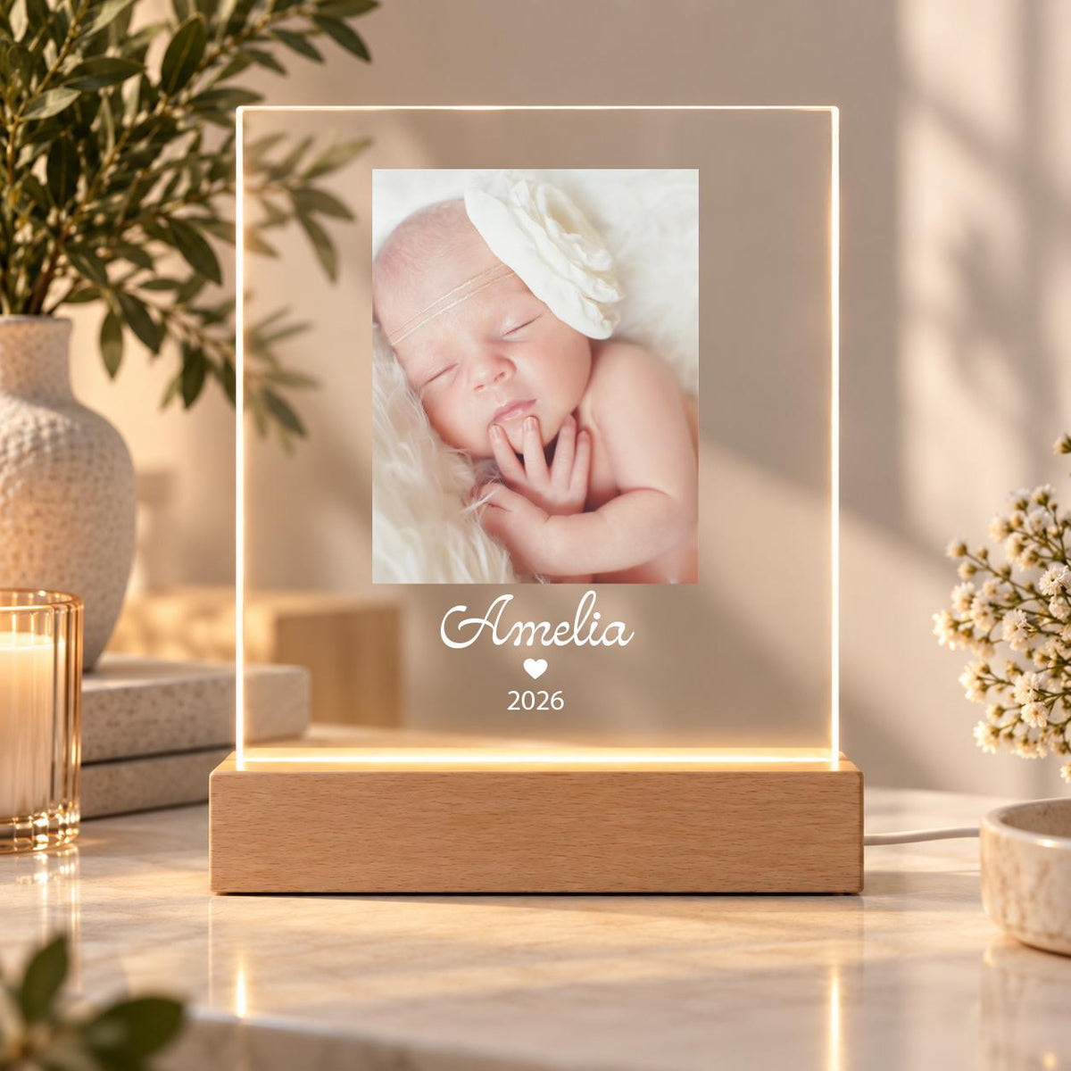 Personalized Baby Photo Night Light, Newborn Name LED Lamp for Nursery