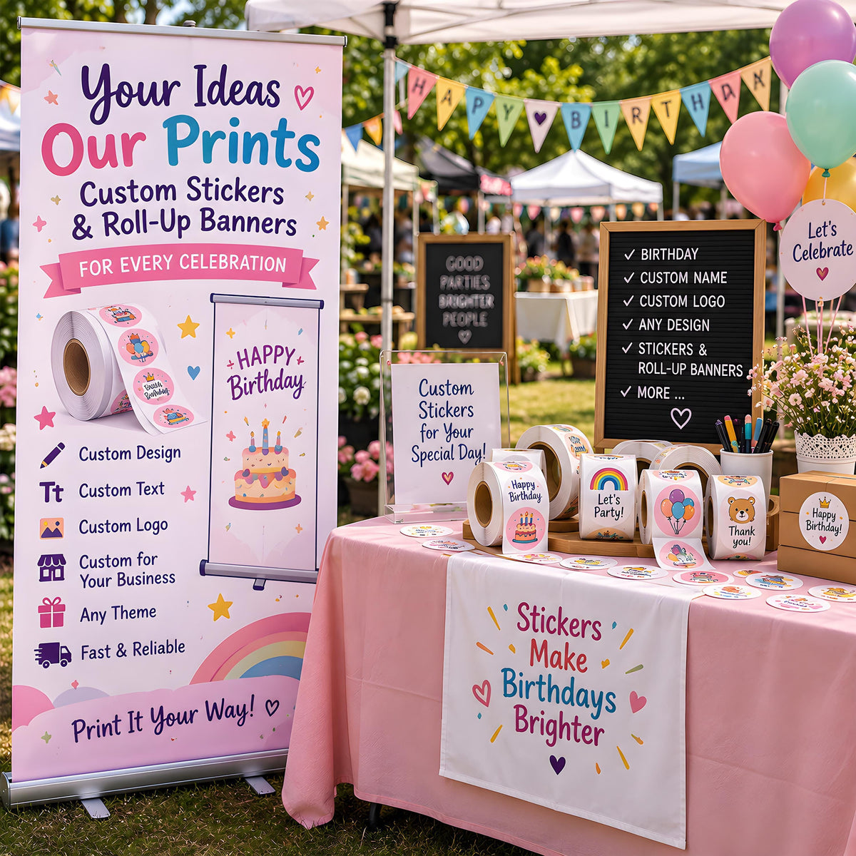 Custom Design Business Branding Banner, Personalized Logo Sticker and Roll Up Banner