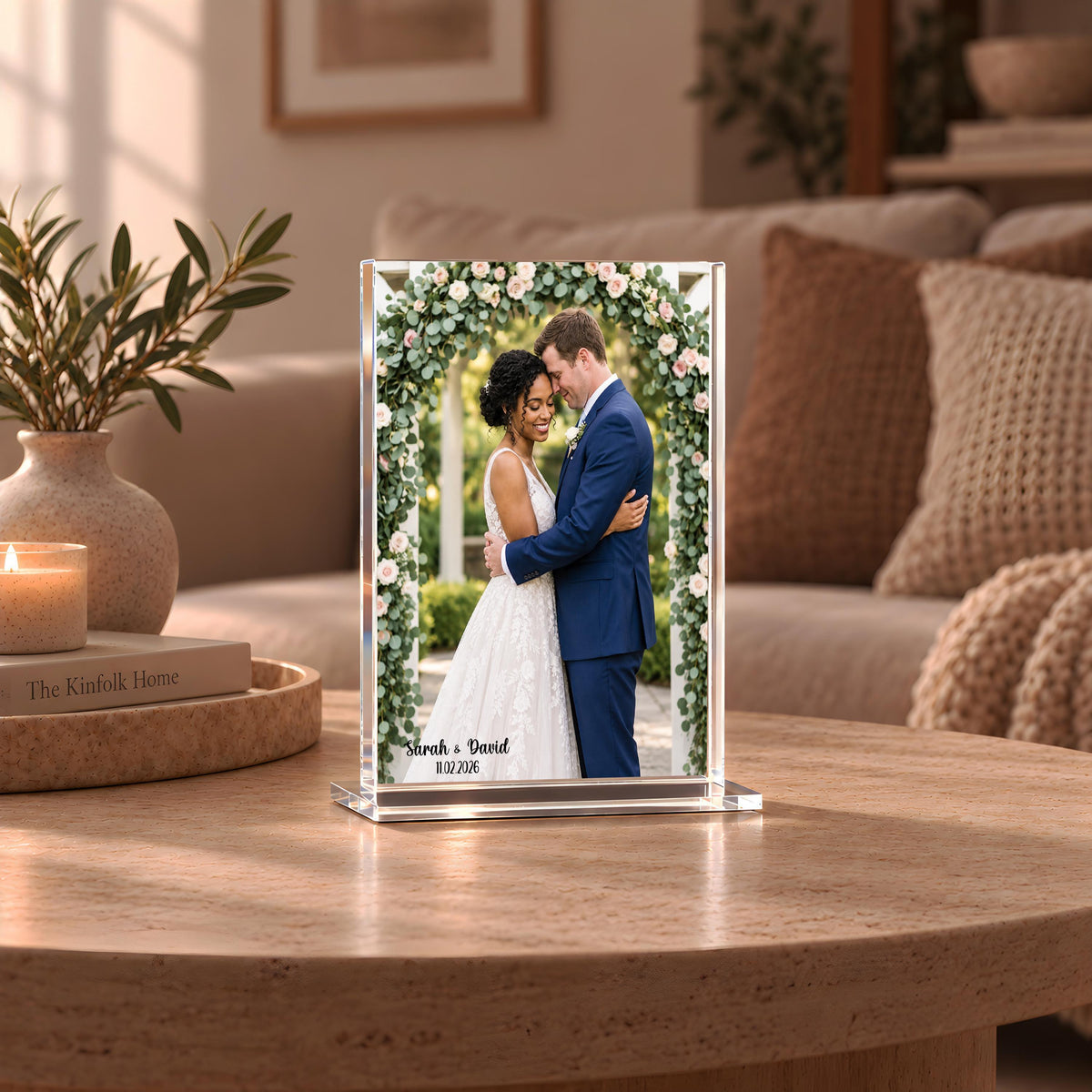 Custom Family Portrait Acrylic Block, Wedding Picture Desk Plaque