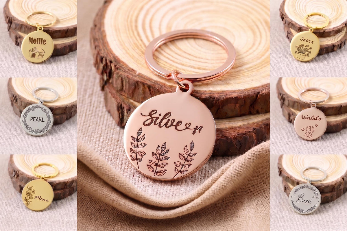 Personalized Stainless Steel Pet ID Tag, Custom Engraved Dog Cat Collar Charm