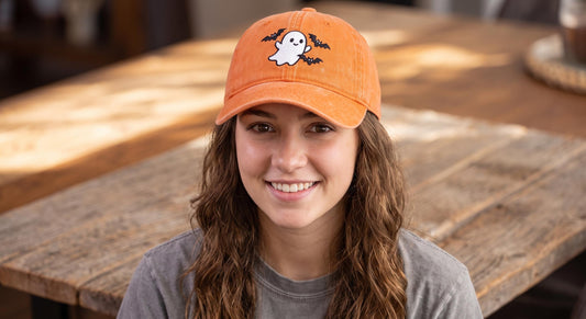 Embroidered Ghost & Bats Baseball Cap, Spooky Season Fall Accessory