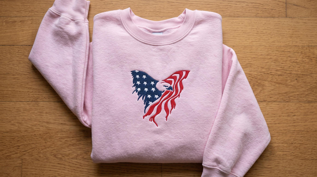 Embroidered Patriotic Eagle Sweatshirt, US Flag 4th of July Crewneck