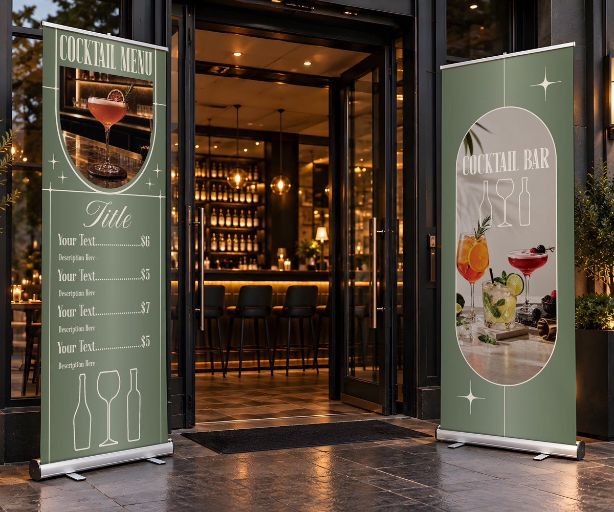 Custom Restaurant Menu Roll Up Banner, Cafe Sidewalk Display Sign