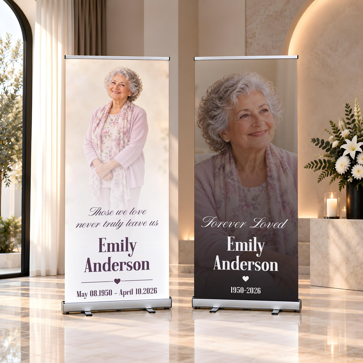 Custom Funeral Welcome Roll Up Banner, Floral Celebration of Life Photo Sign