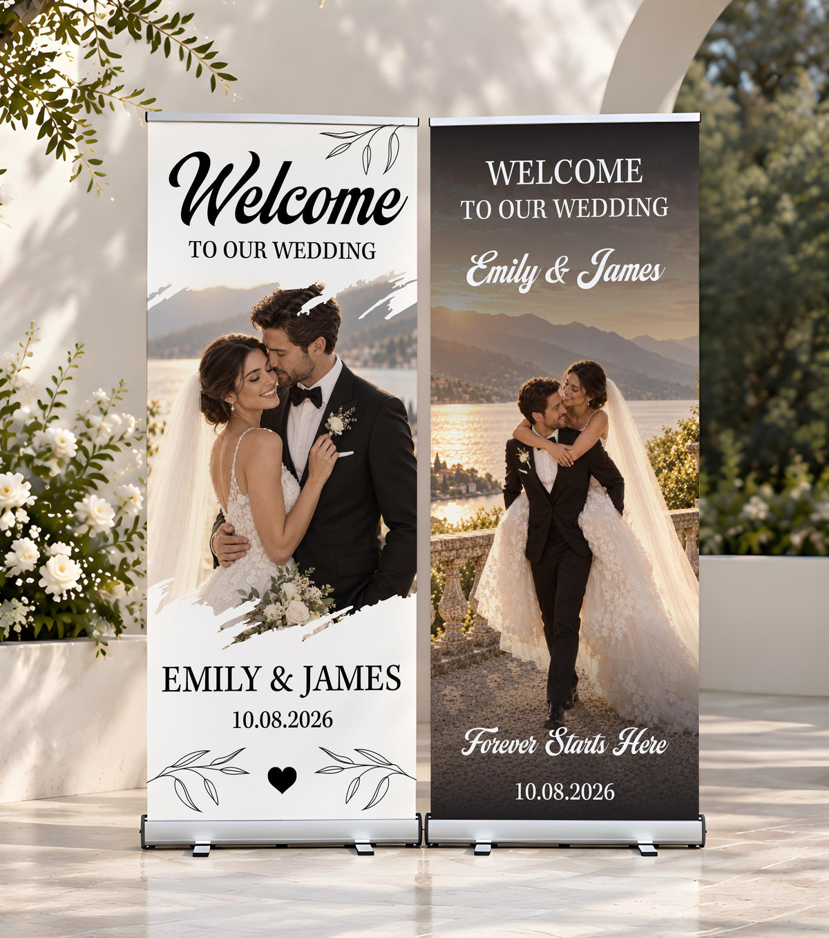 Custom Photo Wedding Welcome Roll Up Banner, Picture Collage Reception Sign