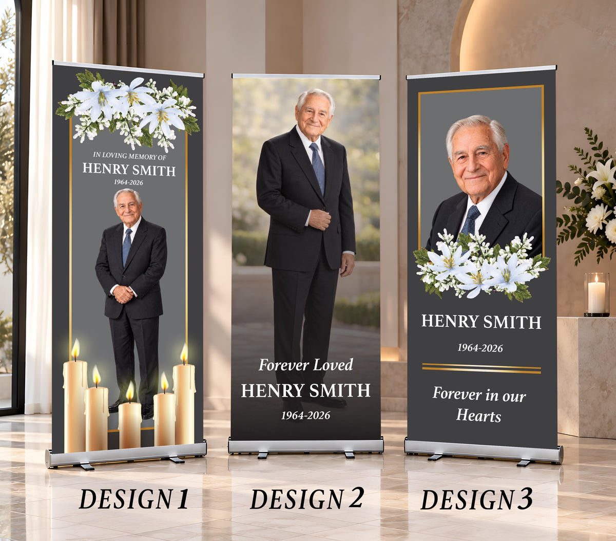 Custom Photo Funeral Roll Up Banner, Celebration of Life Sign for Father