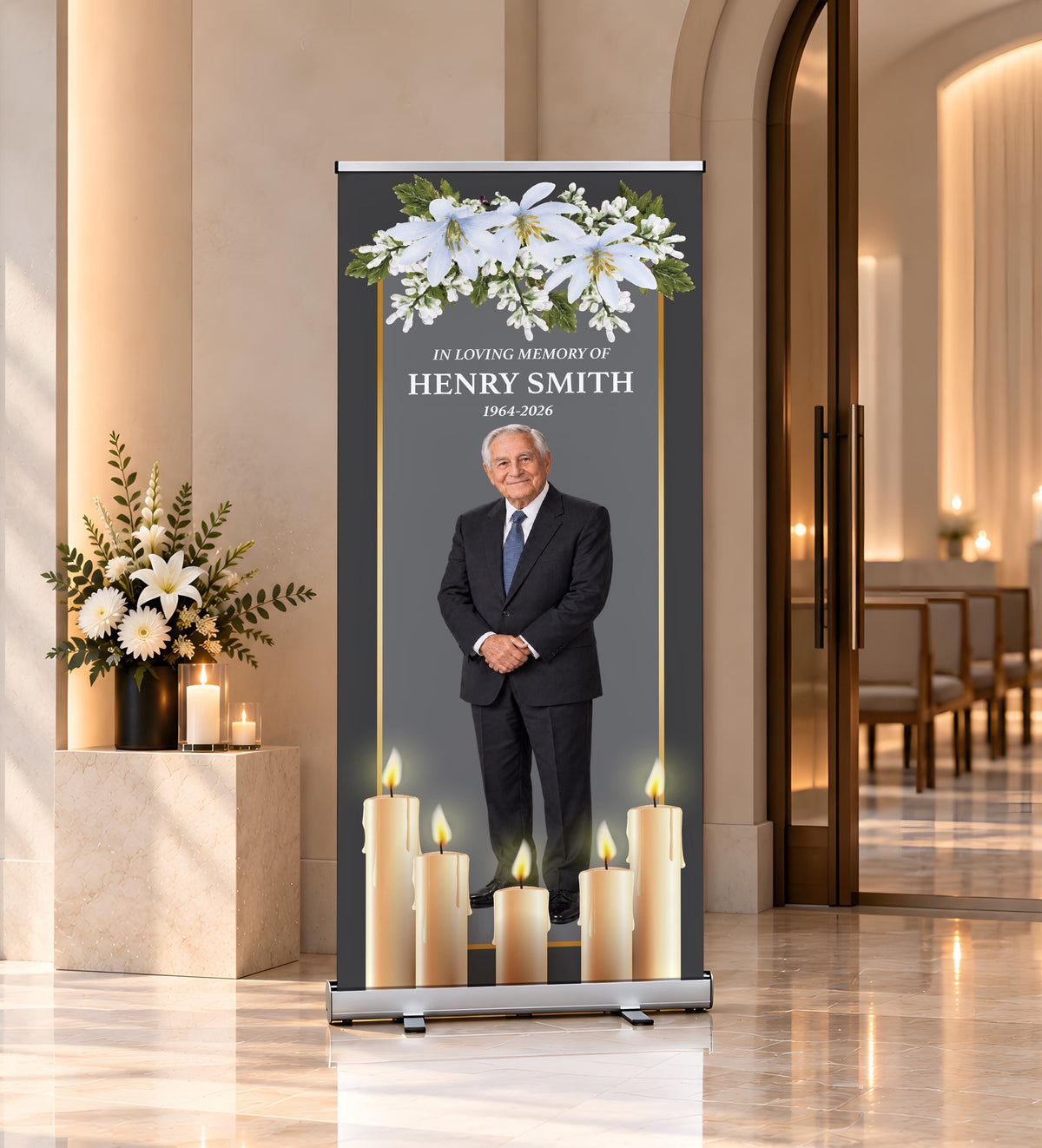 Custom Photo Funeral Roll Up Banner, Celebration of Life Sign for Father